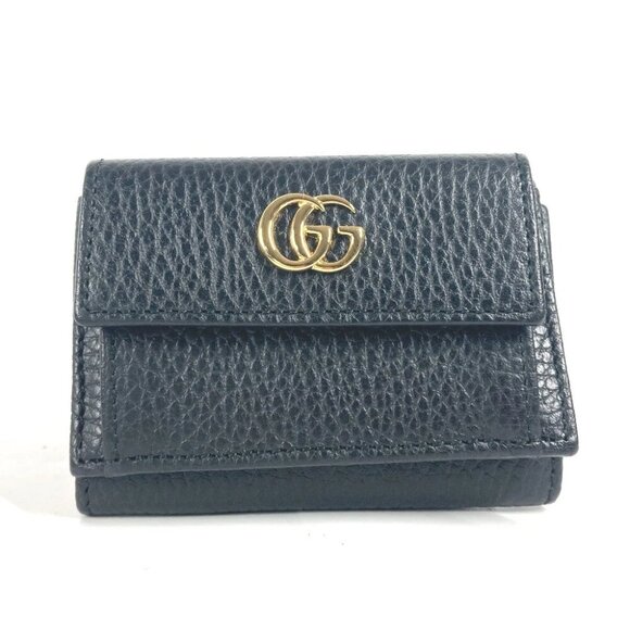 GUCCI GG Marmont Compact Wallet Mini Trifold wallet Leather Black/Gold